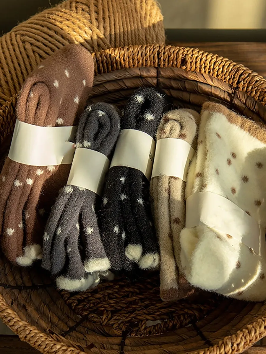 5 Pairs Women Winter Warm Dot Plush Socks