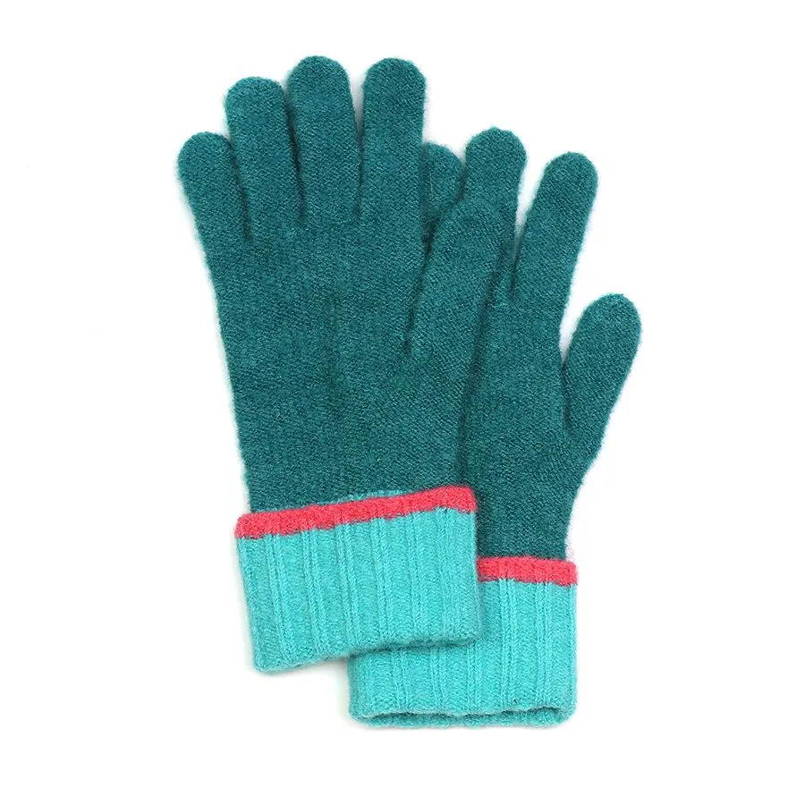 90244 Teal Contrast Wrist Gloves By Pom