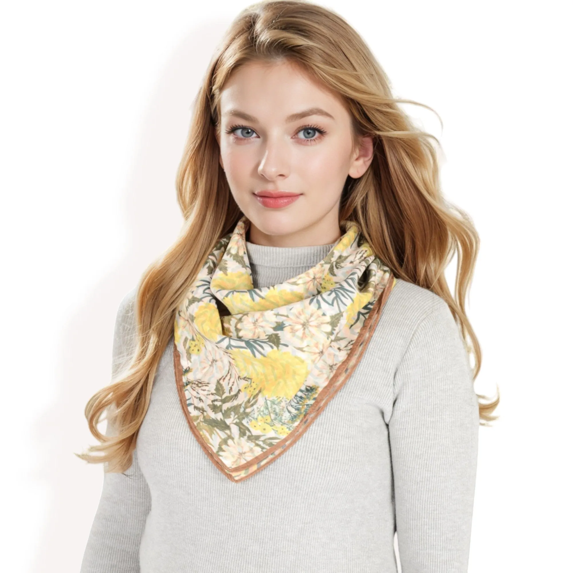 Anna-Kaci Women's Floral Printed Satin Square Scarves with Elegant Patterns and Contrast Borders for Chic and Versatile Styling