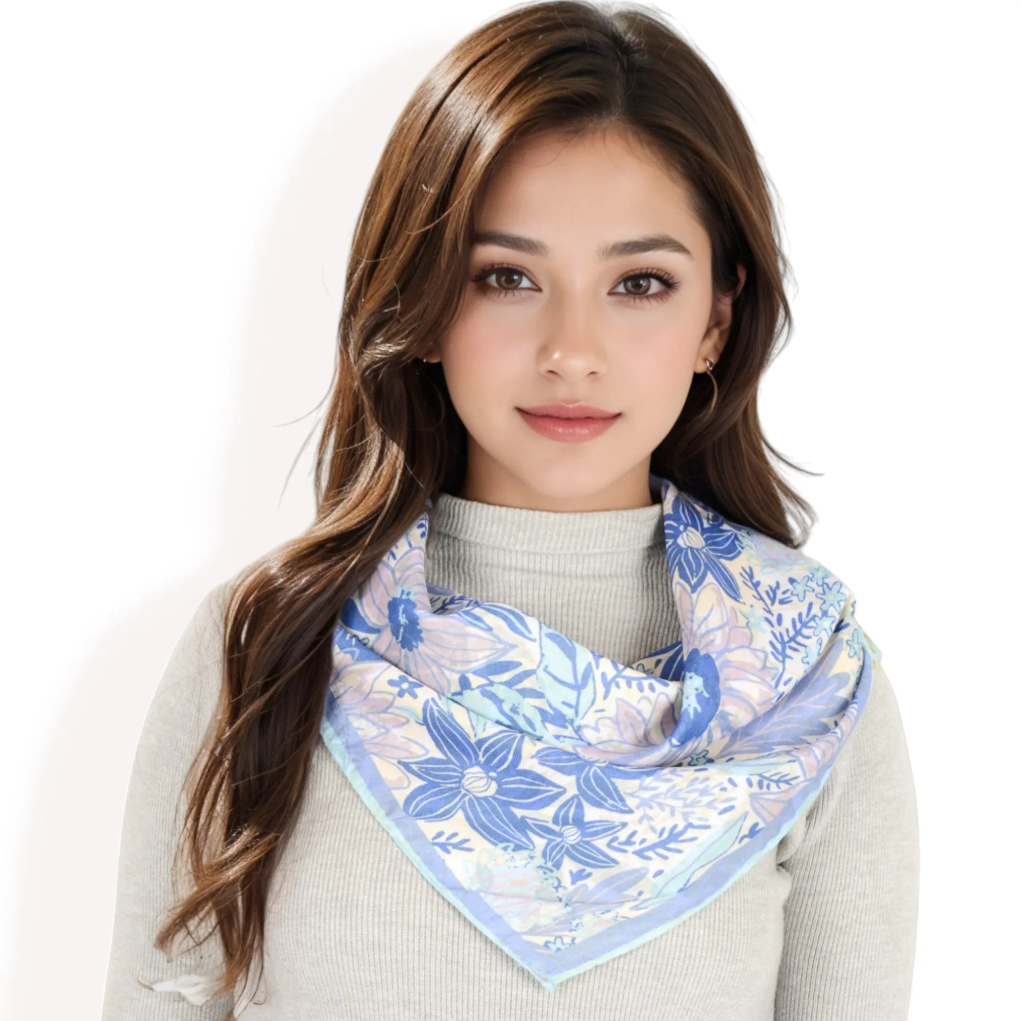 Anna-Kaci Women's Floral Printed Satin Square Scarves with Elegant Patterns and Contrast Borders for Chic and Versatile Styling