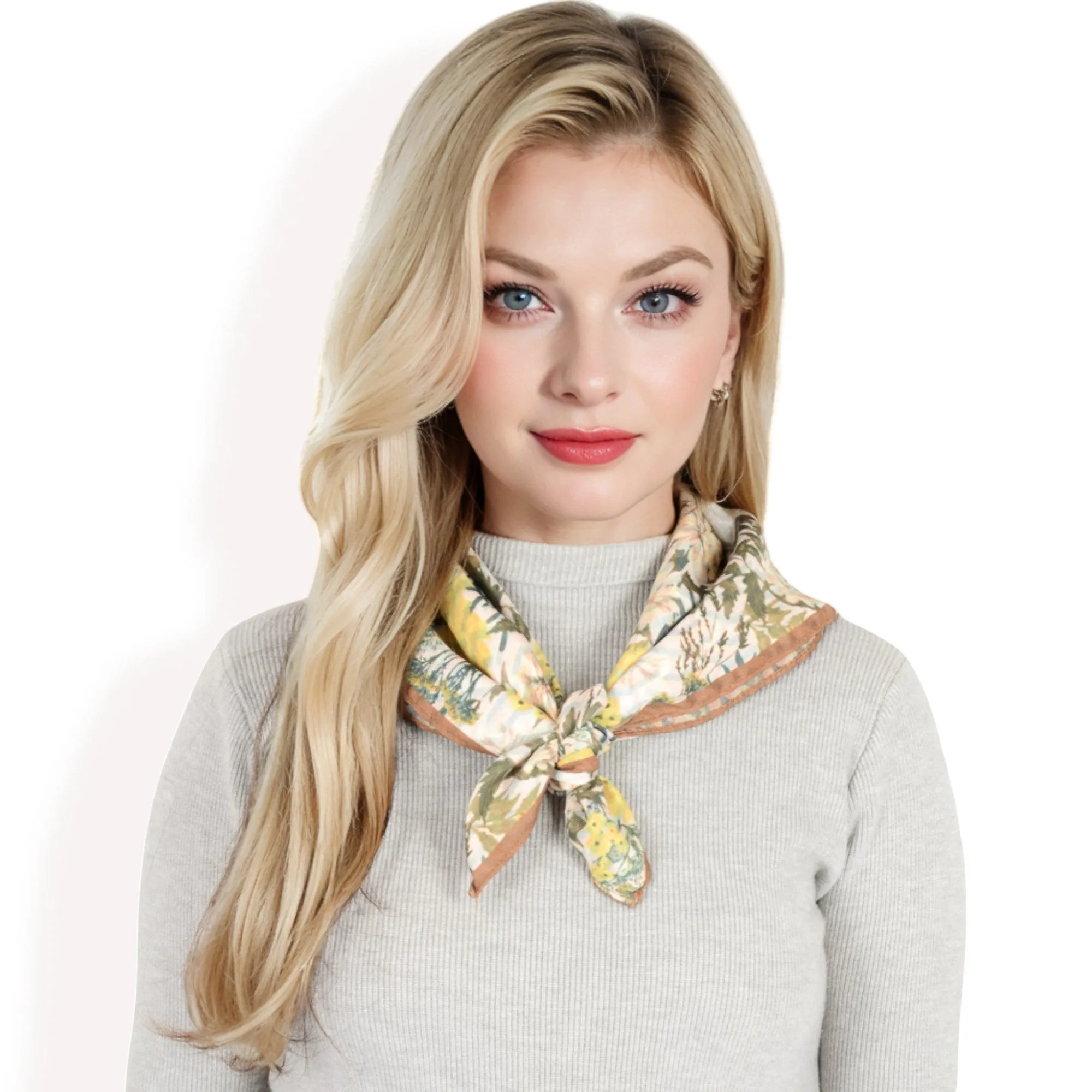 Anna-Kaci Women's Floral Printed Satin Square Scarves with Elegant Patterns and Contrast Borders for Chic and Versatile Styling