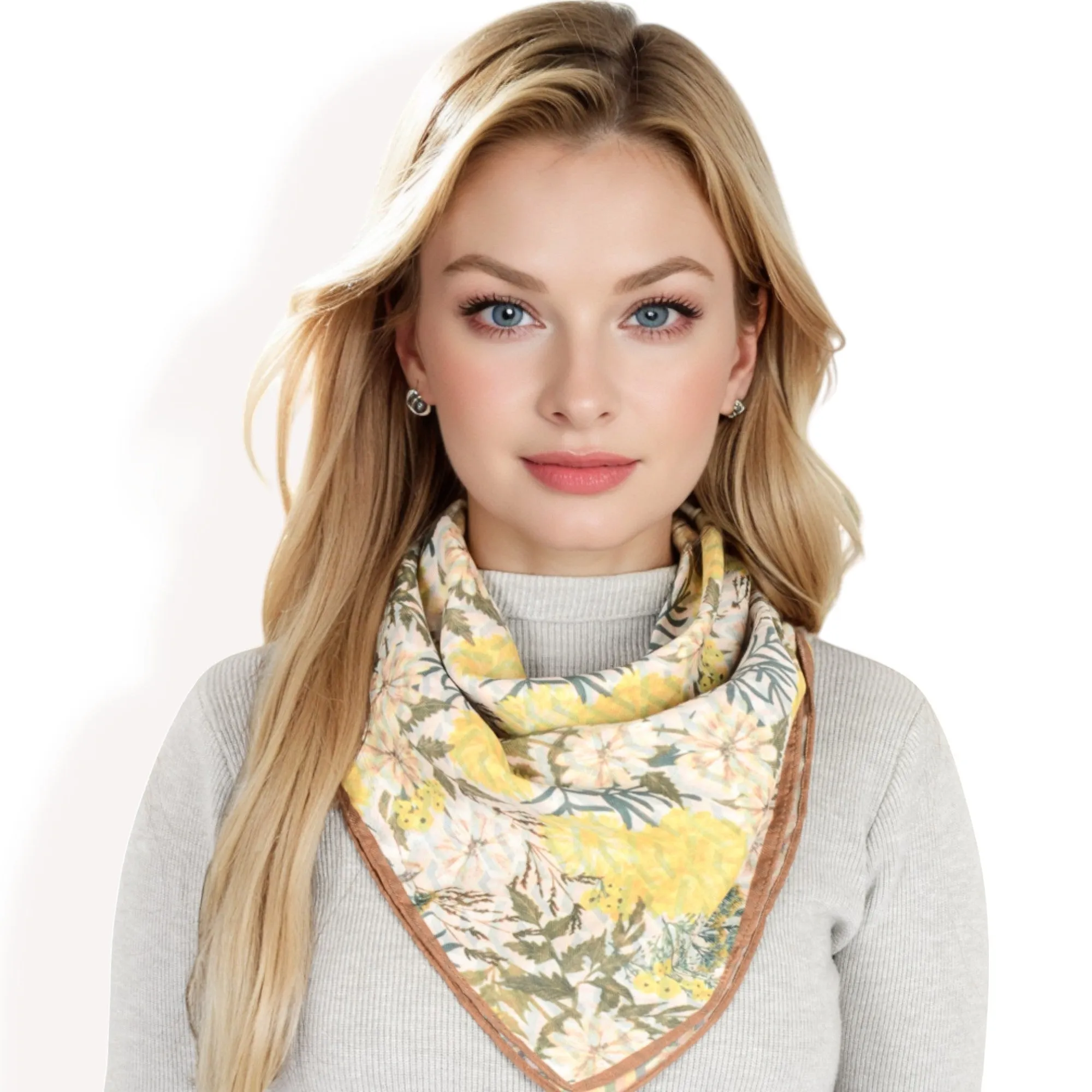 Anna-Kaci Women's Floral Printed Satin Square Scarves with Elegant Patterns and Contrast Borders for Chic and Versatile Styling