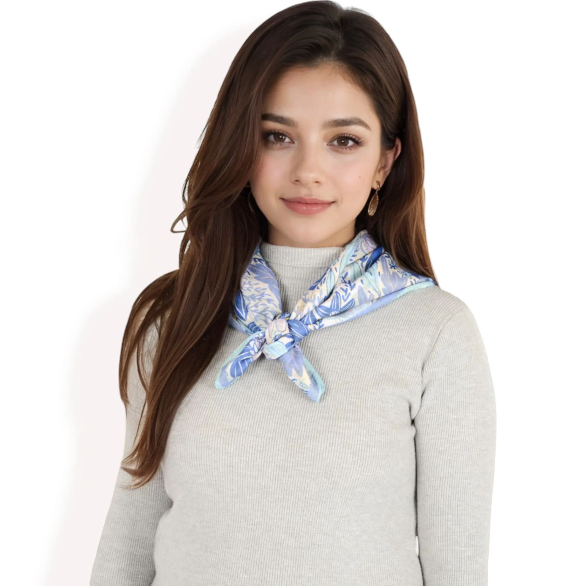 Anna-Kaci Women's Floral Printed Satin Square Scarves with Elegant Patterns and Contrast Borders for Chic and Versatile Styling