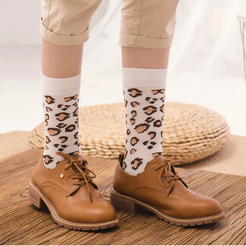 Autumn And Winter Cotton Leopard Print Tube Socks