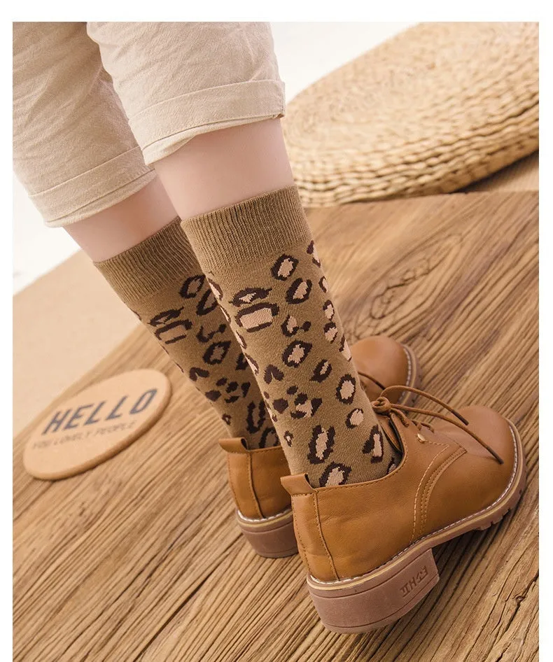 Autumn And Winter Cotton Leopard Print Tube Socks