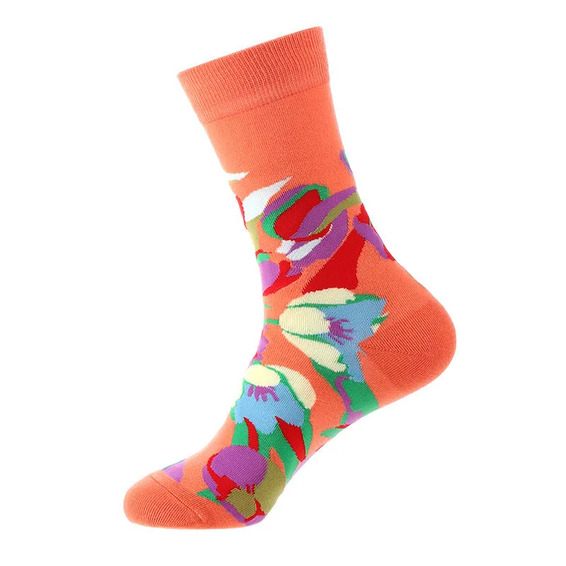 Autumn And Winter Flower Mid-calf Female Cotton Socks