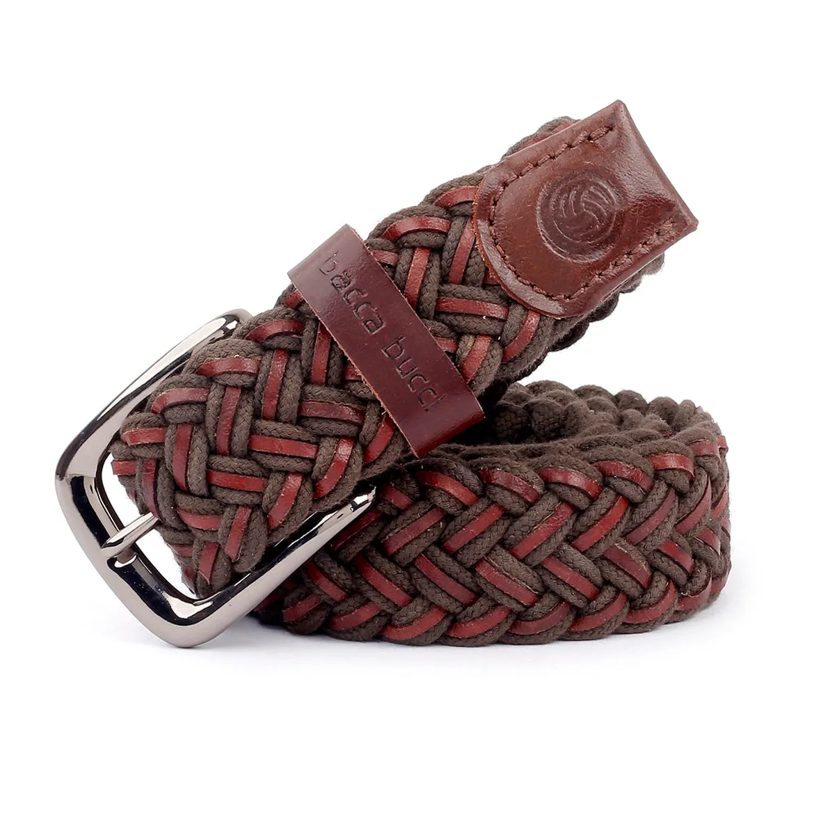 Bacca Bucci Woven leather and Cotton Elastic braided belt for men with Alloy buckle