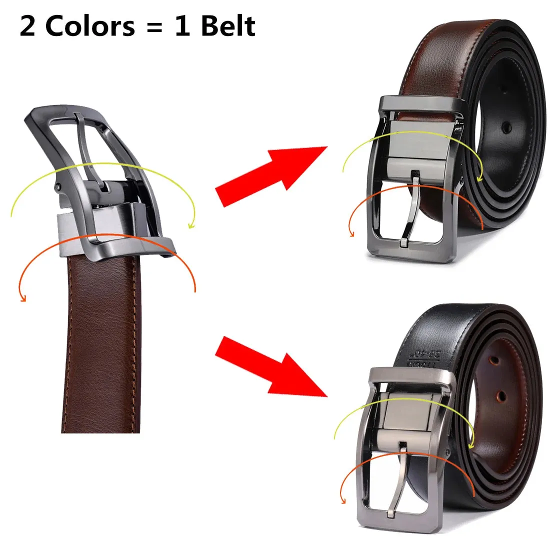 Beltox Fine Men's Reversible Leather Belt in Sizes Medium to 6XL