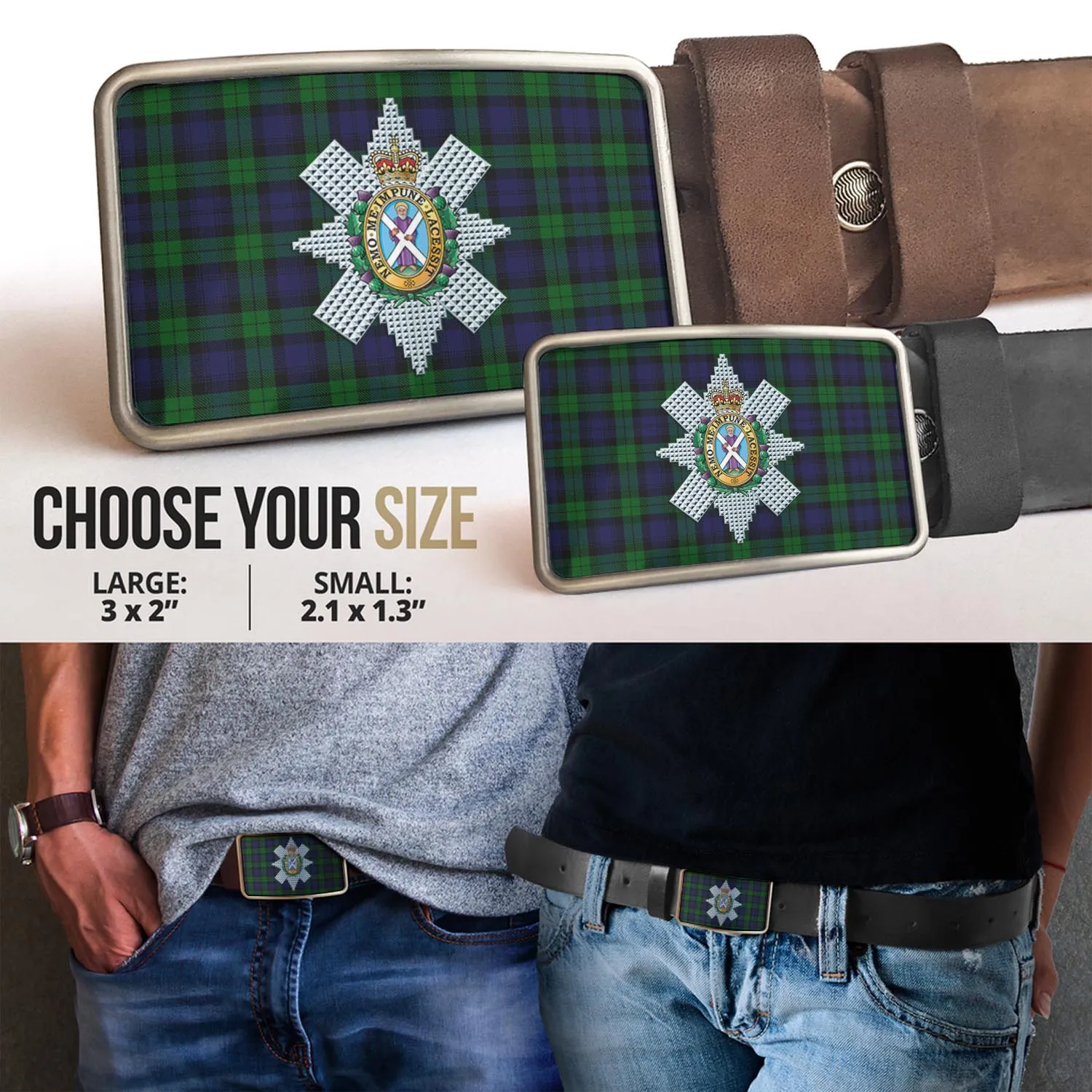 Black Watch Tartan Belt Buckles with Family Crest