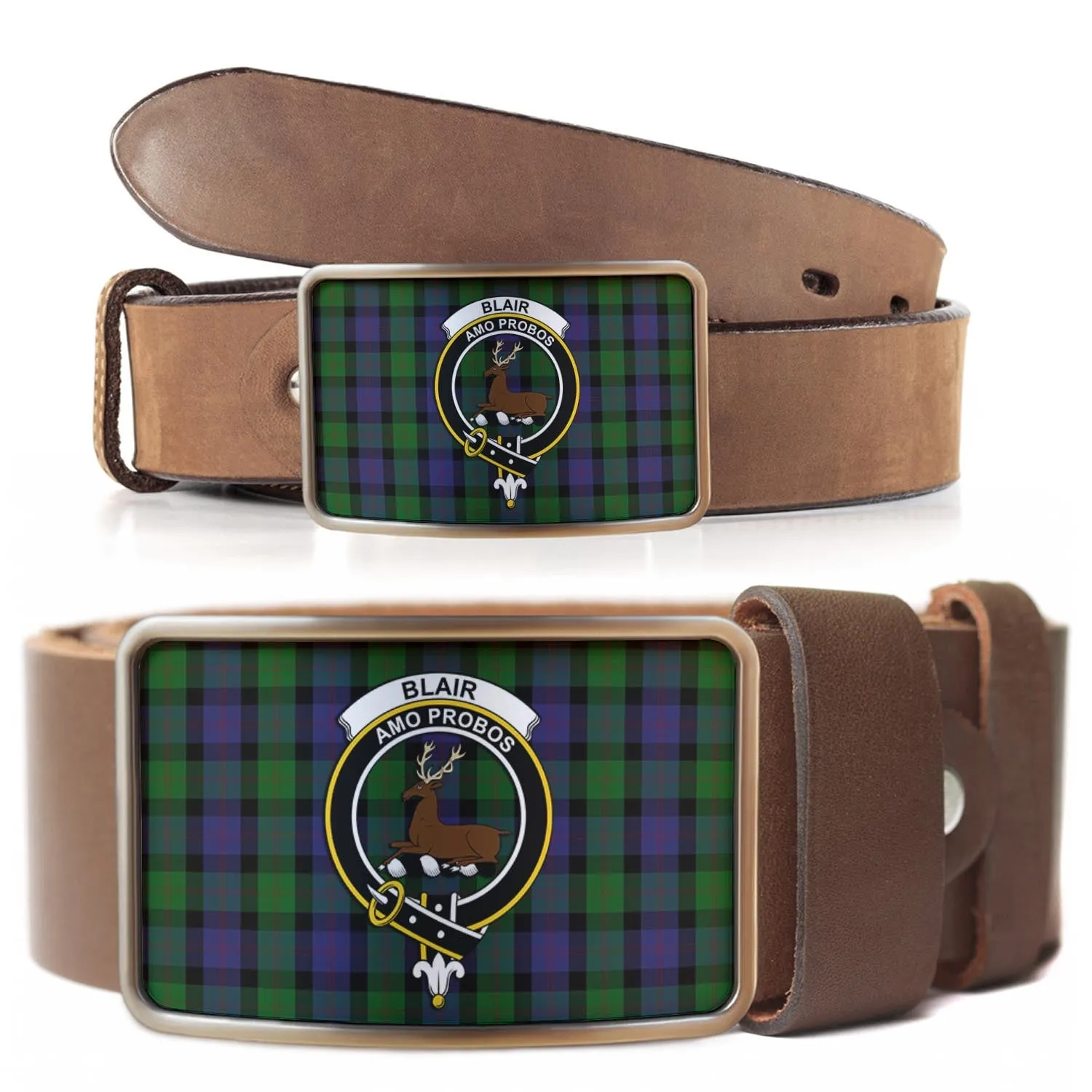 Blair Tartan Belt Buckles with Family Crest