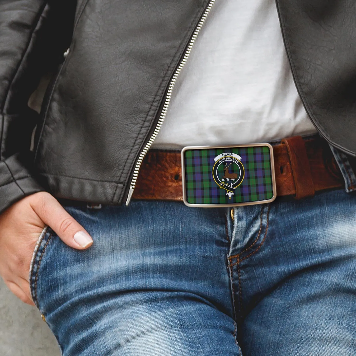 Blair Tartan Belt Buckles with Family Crest