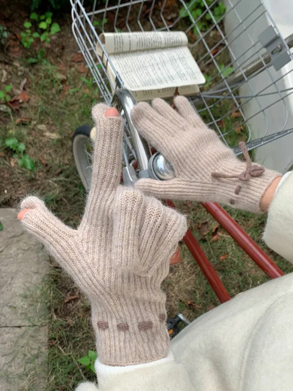 Blue Zone Planet |  Anna's Bow-knot Knit Warm Fingerless Gloves