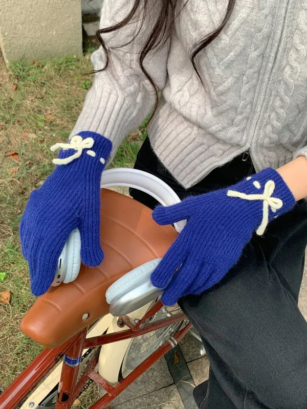 Blue Zone Planet |  Anna's Bow-knot Knit Warm Fingerless Gloves