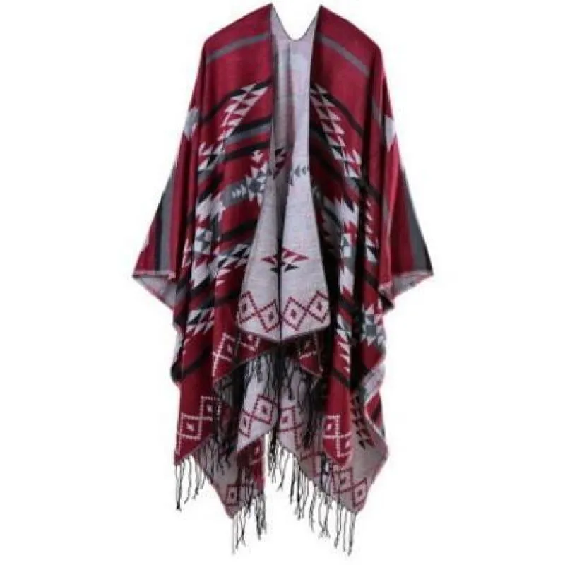 Bohemian Winter Poncho Ethnic Scarf