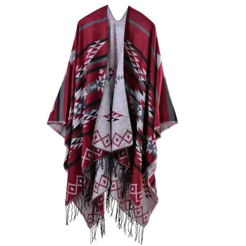 Bohemian Winter Poncho Ethnic Scarf