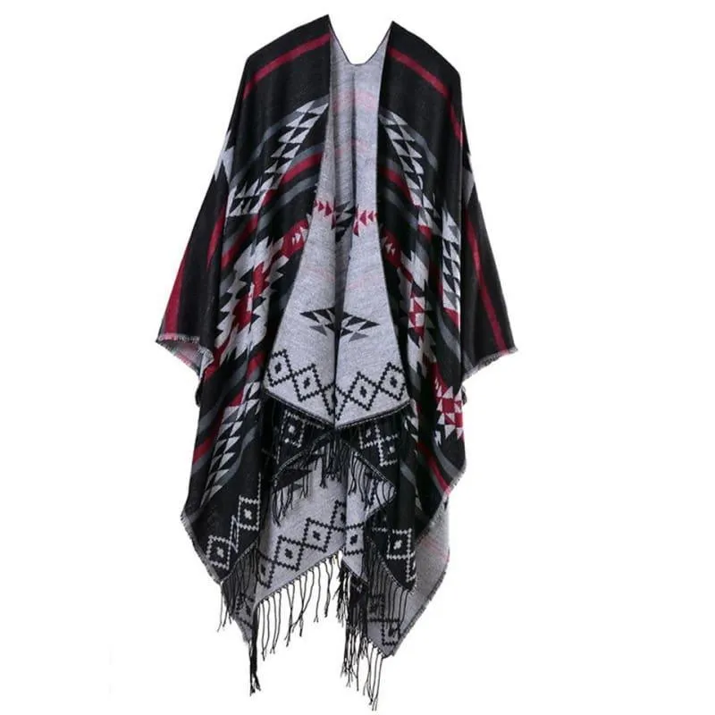 Bohemian Winter Poncho Ethnic Scarf