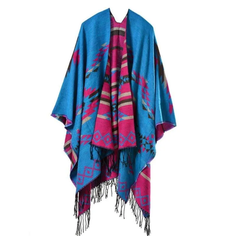 Bohemian Winter Poncho Ethnic Scarf