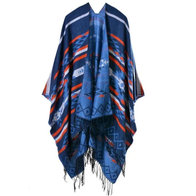 Bohemian Winter Poncho Ethnic Scarf