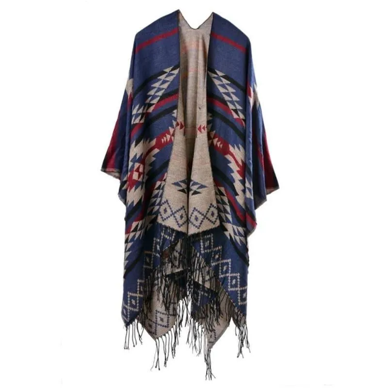 Bohemian Winter Poncho Ethnic Scarf