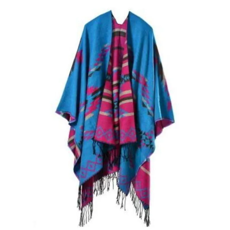 Bohemian Winter Poncho Ethnic Scarf