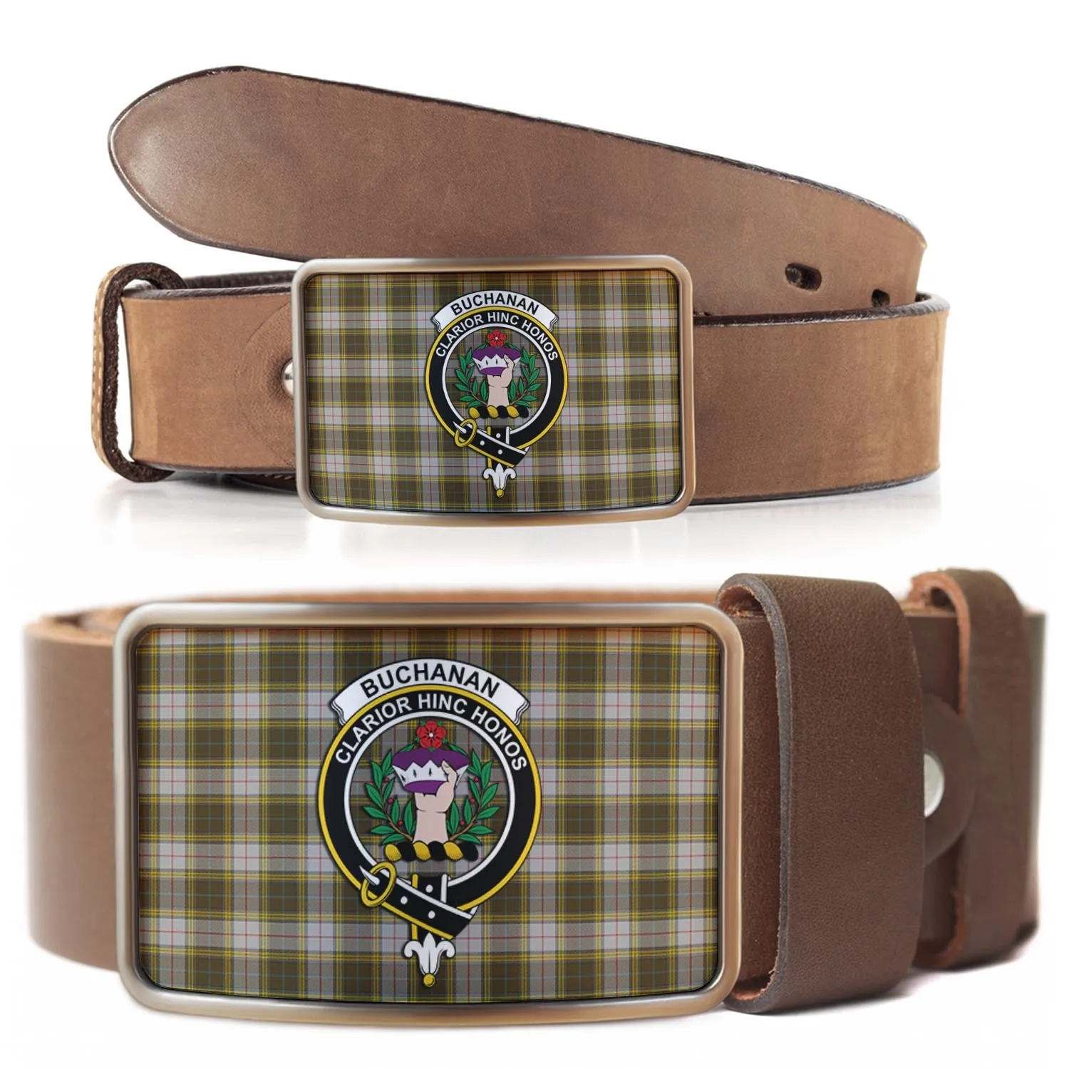 Buchanan Dress Tartan Belt Buckles with Family Crest