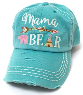 CAPS 'N VINTAGE Women's Turquoise Mama Bear Indian Teepee Themed Baseball Hat