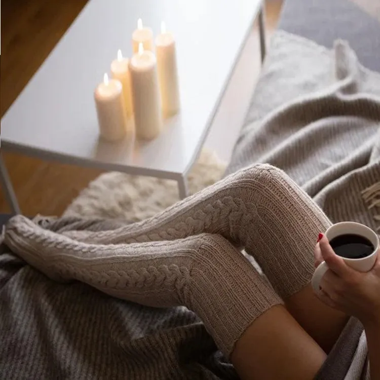 Casual Knitted Socks Thick Warm Over Knee.