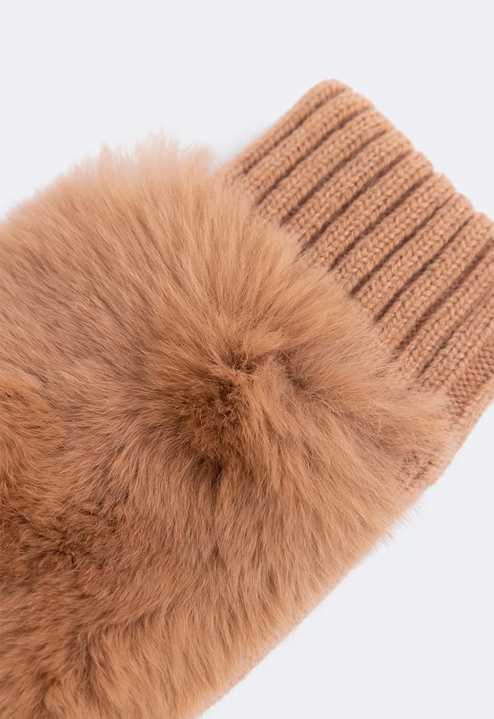 Choice Knitted Faux Fur Gloves Camel