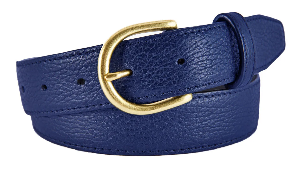 Cobalt Blue Pebbled Leather Belt, Soho Buckle (Gold)