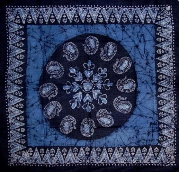 Cotton Batik Scarf Hanky Head Band 42 x 42 Blue