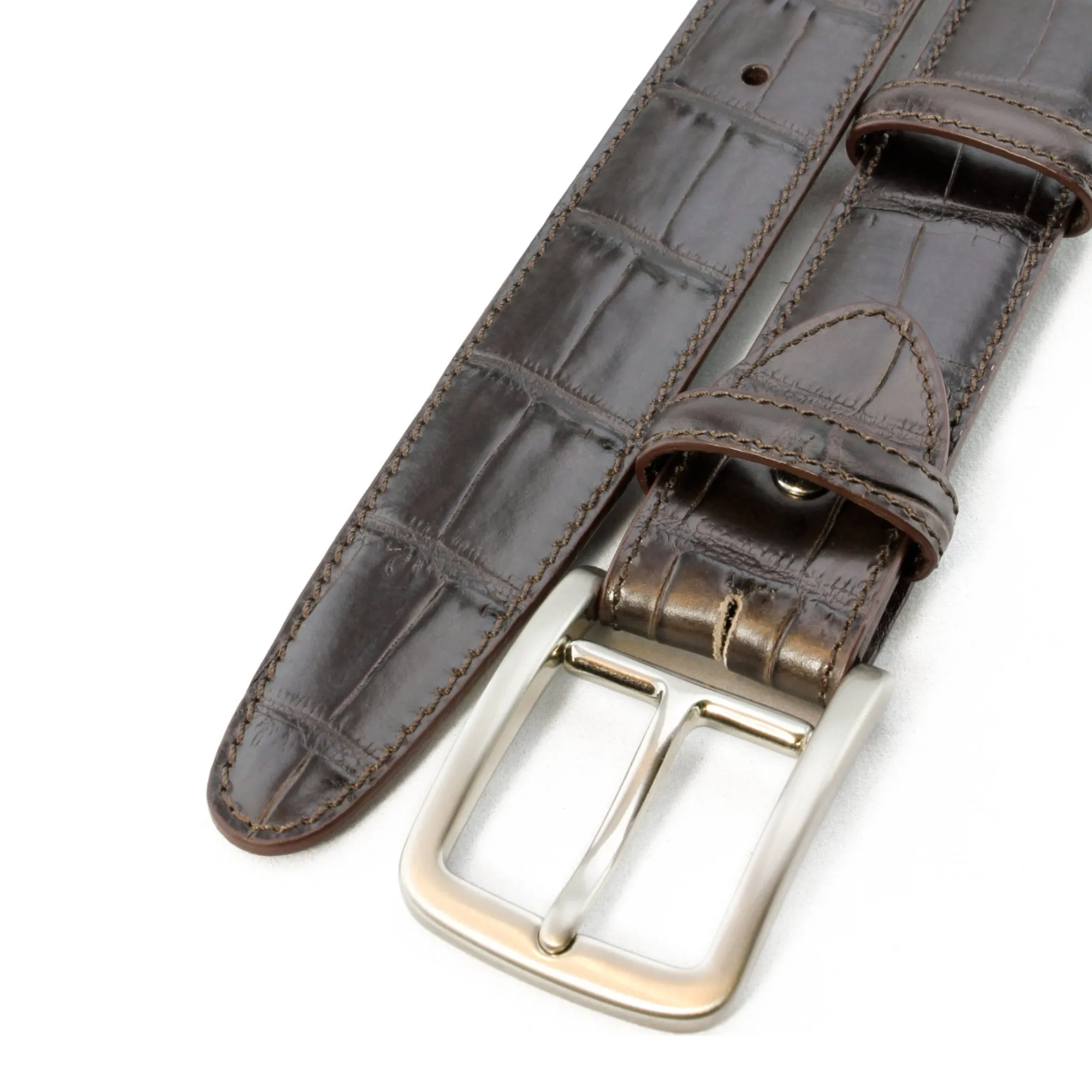 Dark brown mock alligator tail belt