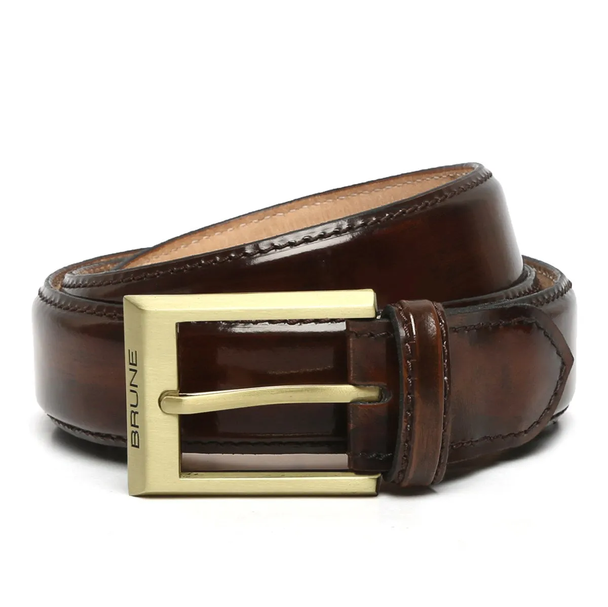 Dark Brown Patent Leather Belts with Matte Gold Finish Buckle By Brune & Bareskin