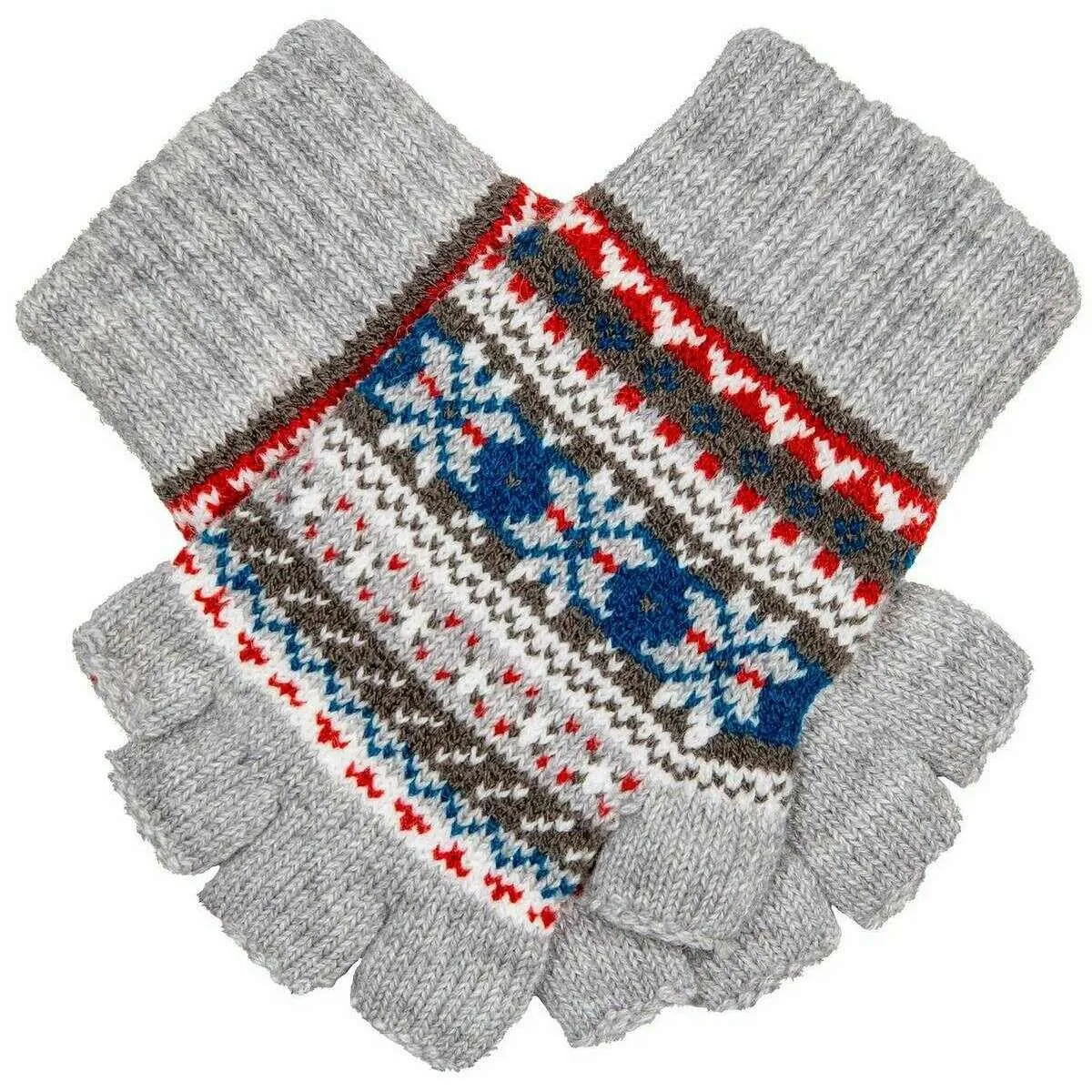 Dents Abstract Half Finger Knitted Gloves - Dove Grey