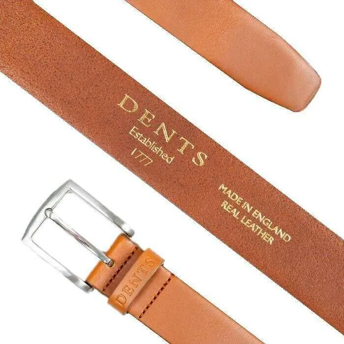 Dents Heritage Satin Nickel Buckle Full-Grain Leather Belt - Tan