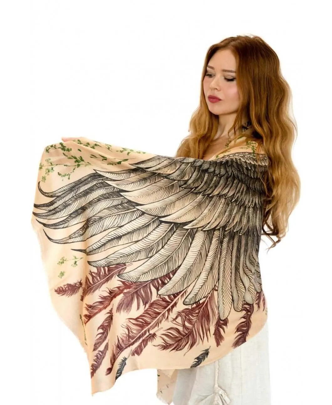 Earthy Bohemian Bird Wings Scarf