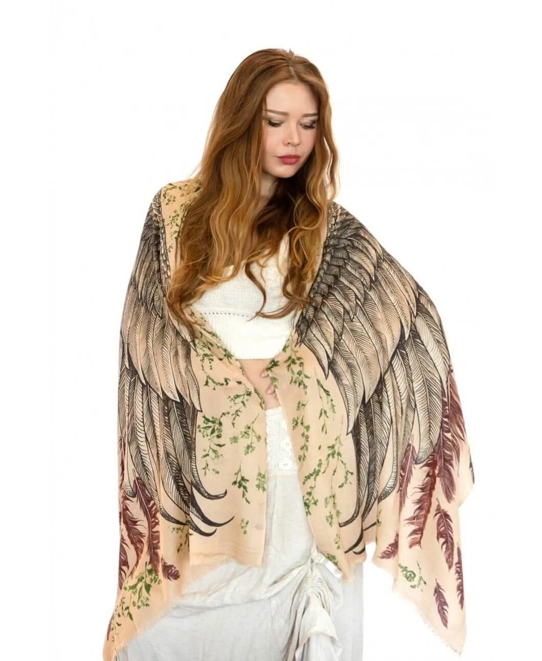 Earthy Bohemian Bird Wings Scarf