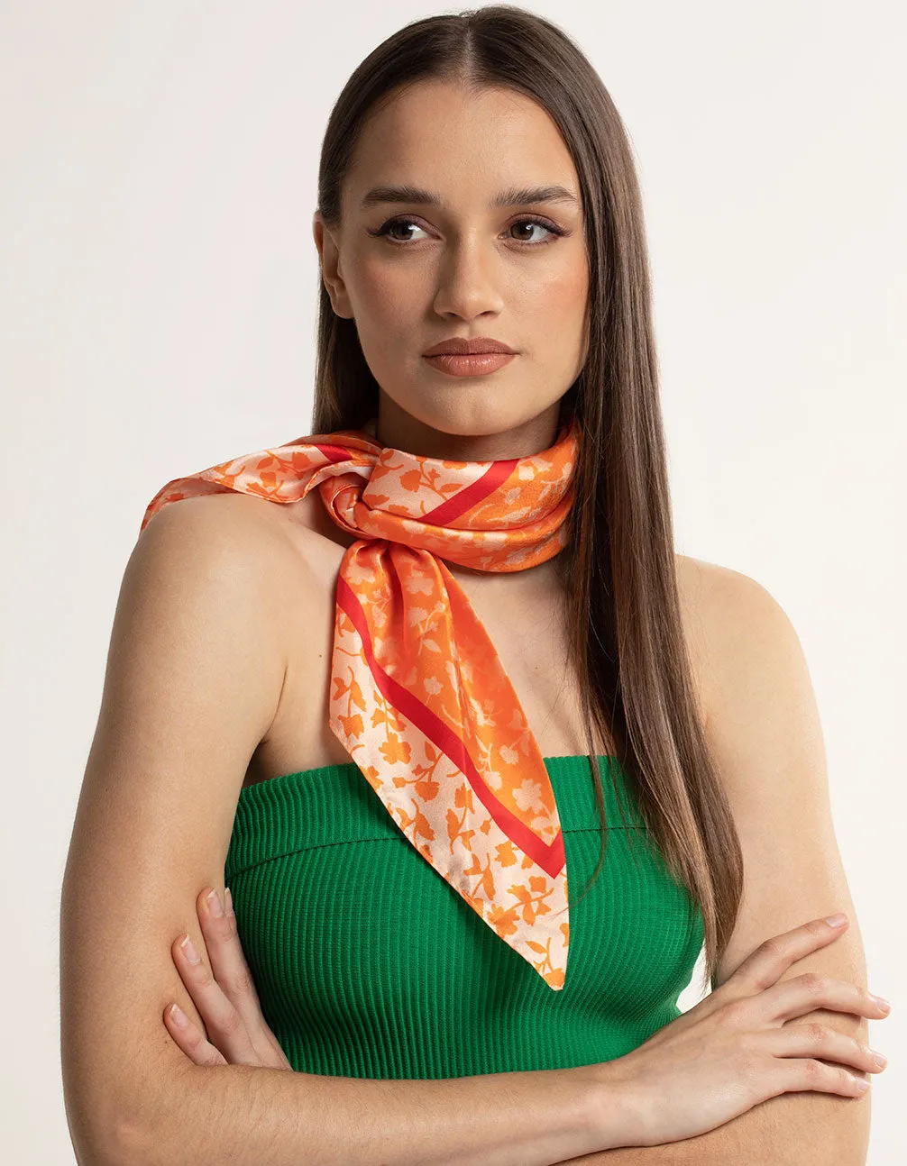 Fabric Bright Orange Floral Scarf