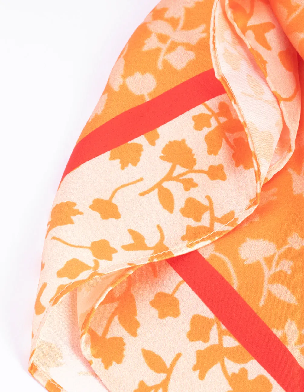 Fabric Bright Orange Floral Scarf