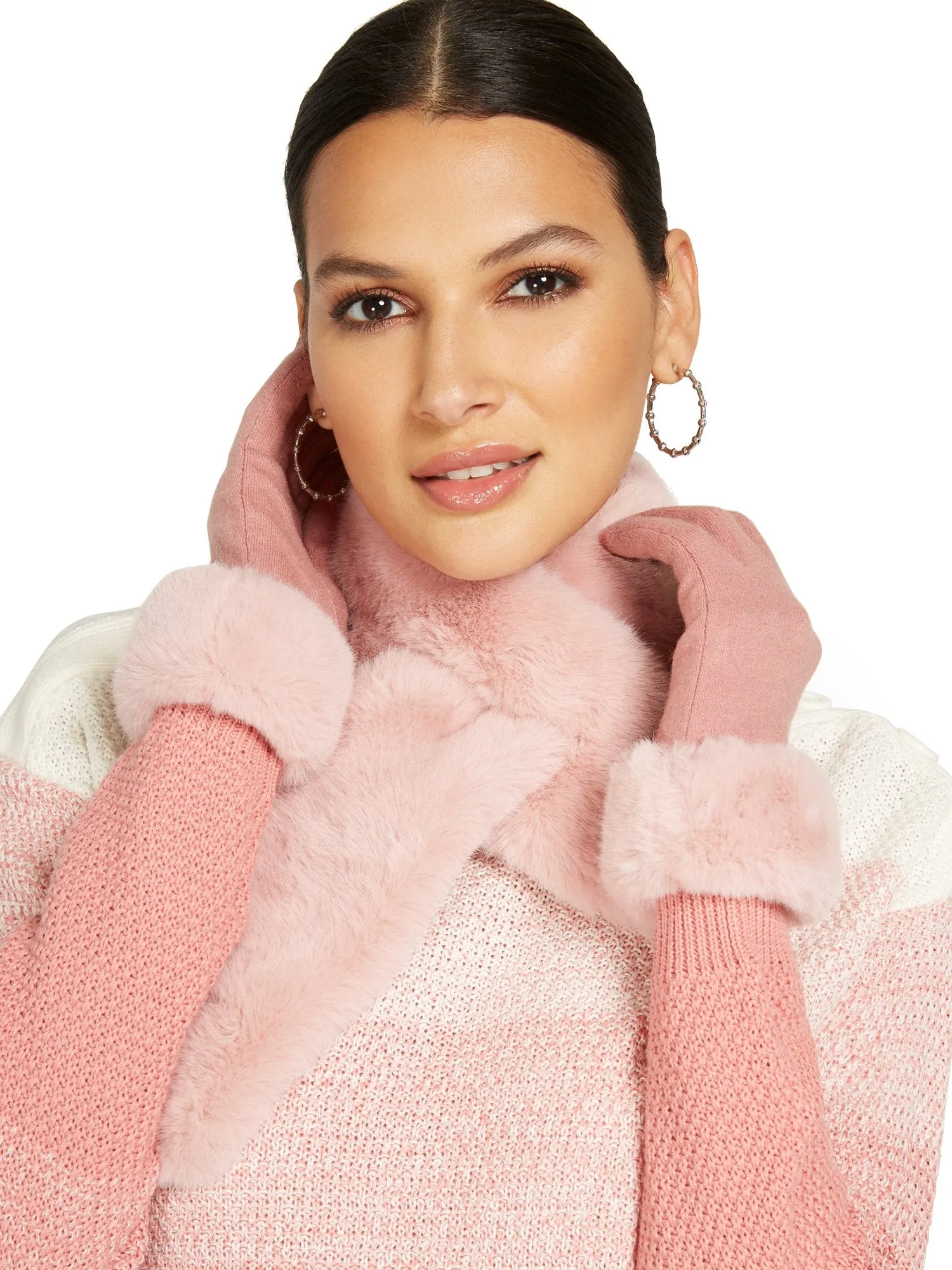 Faux-Fur Trim Wool Gloves