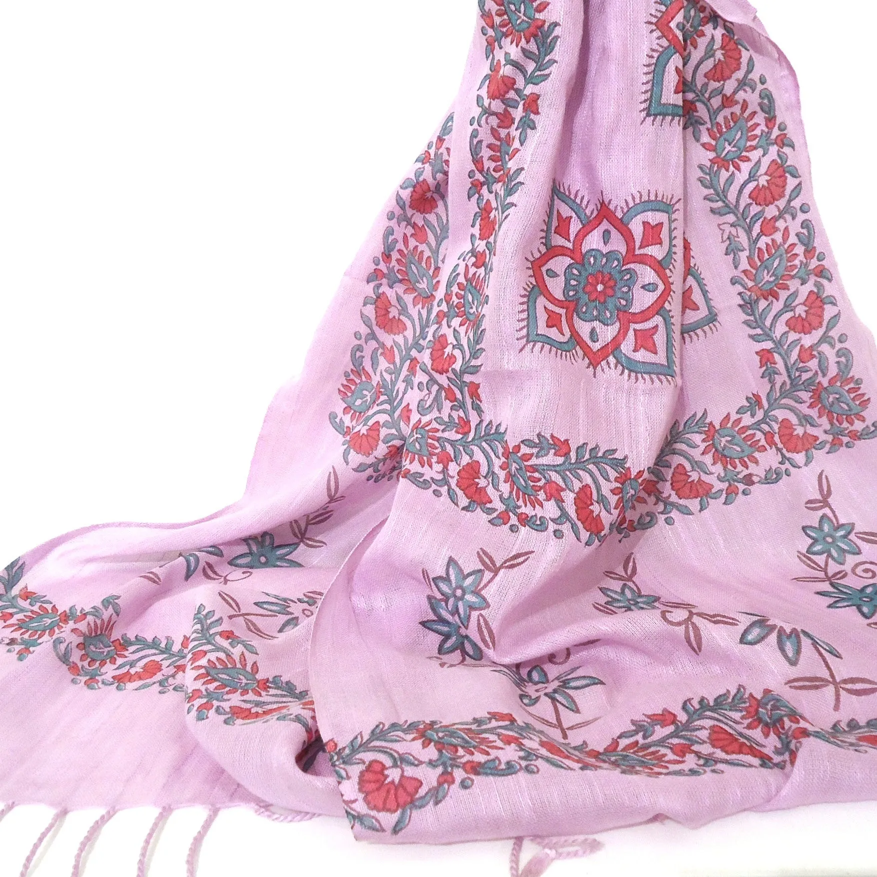 Floral Woodblock Print Scarf