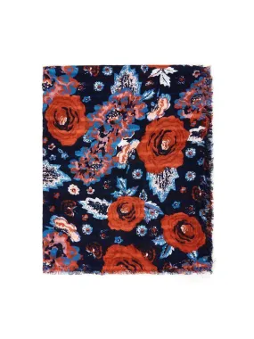 Flower Print Frayed Trim Scarf