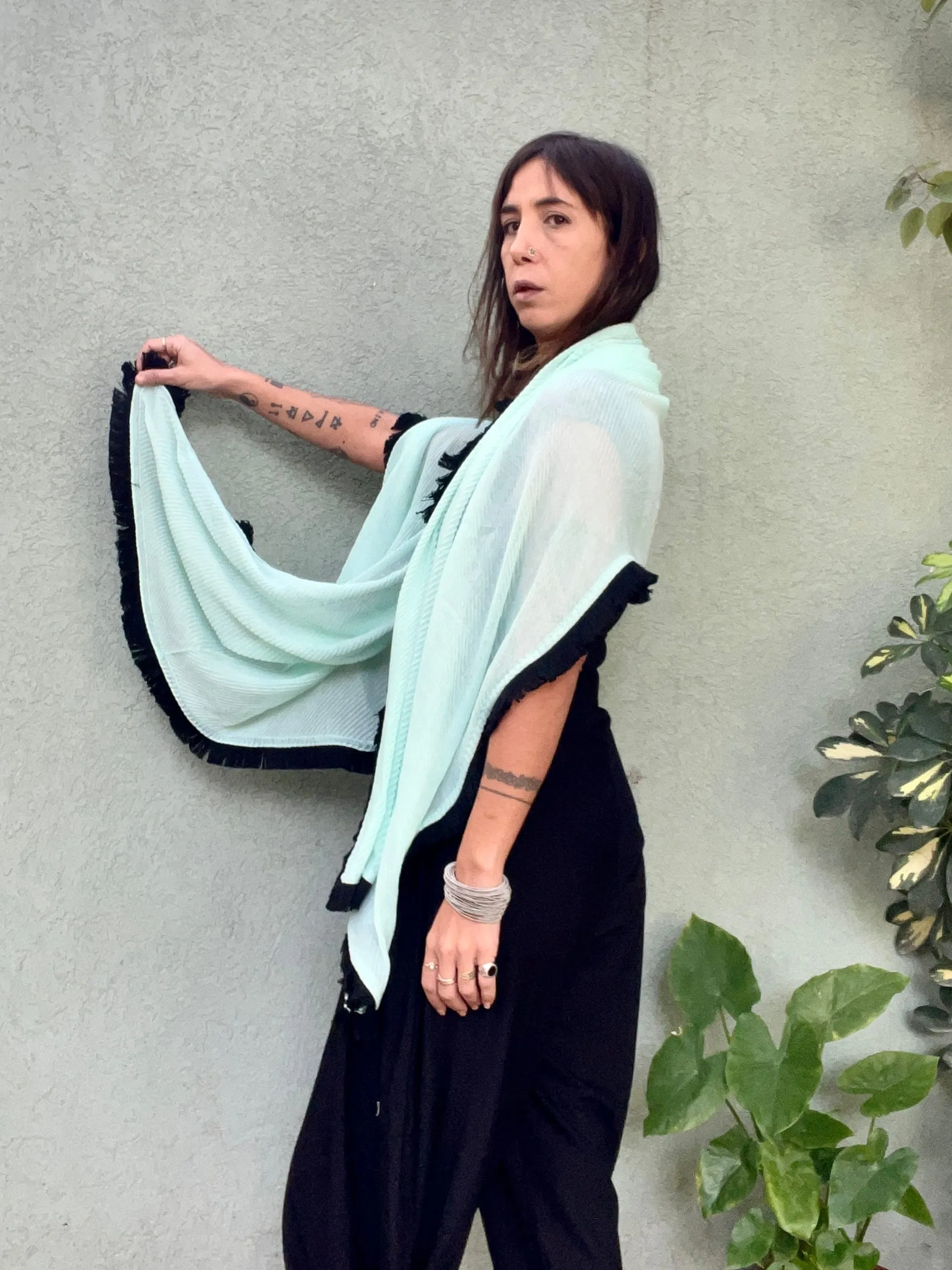 Fringe scarf - Mint & Black