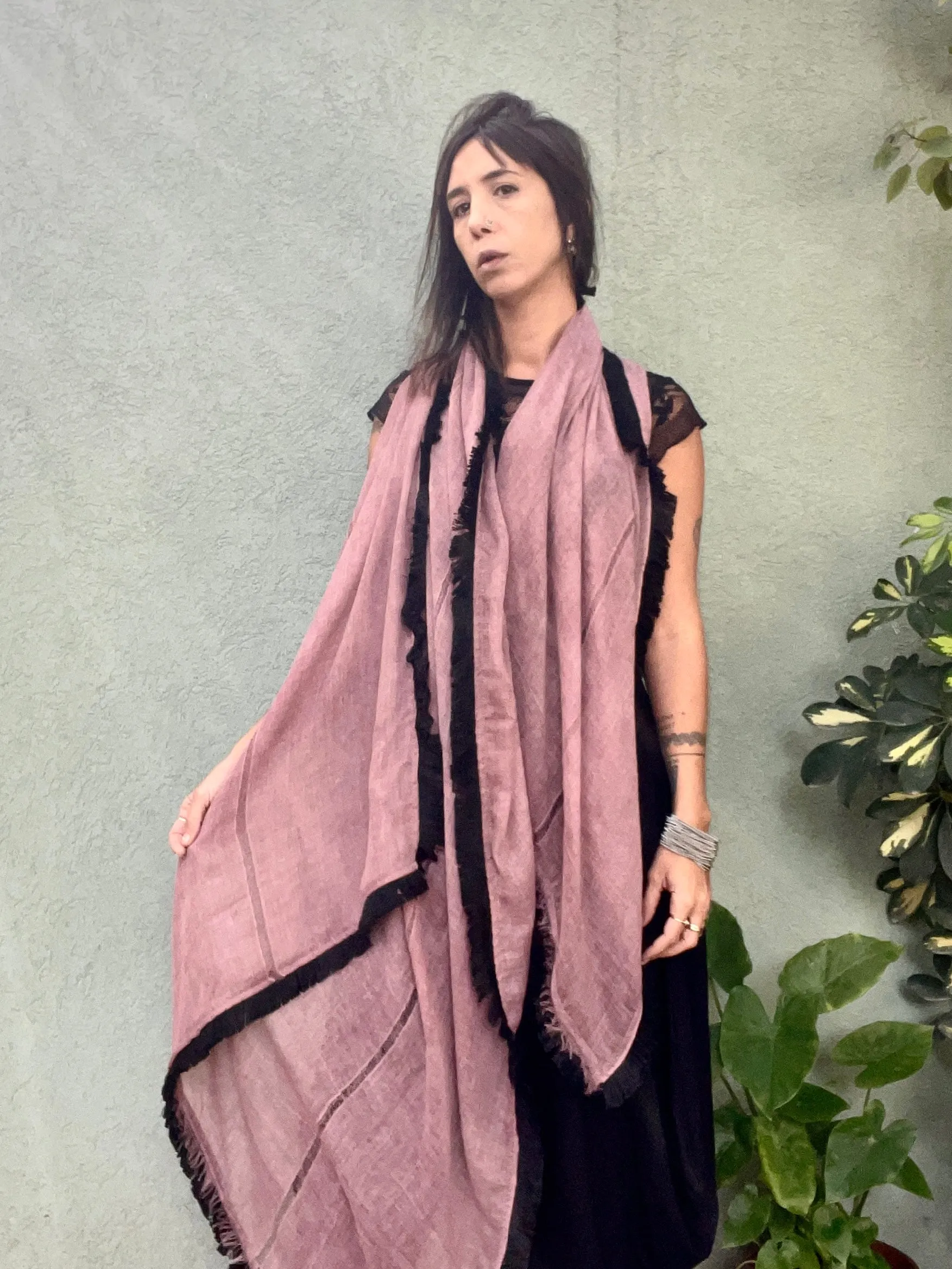 Fringe scarf - Orchid & Black