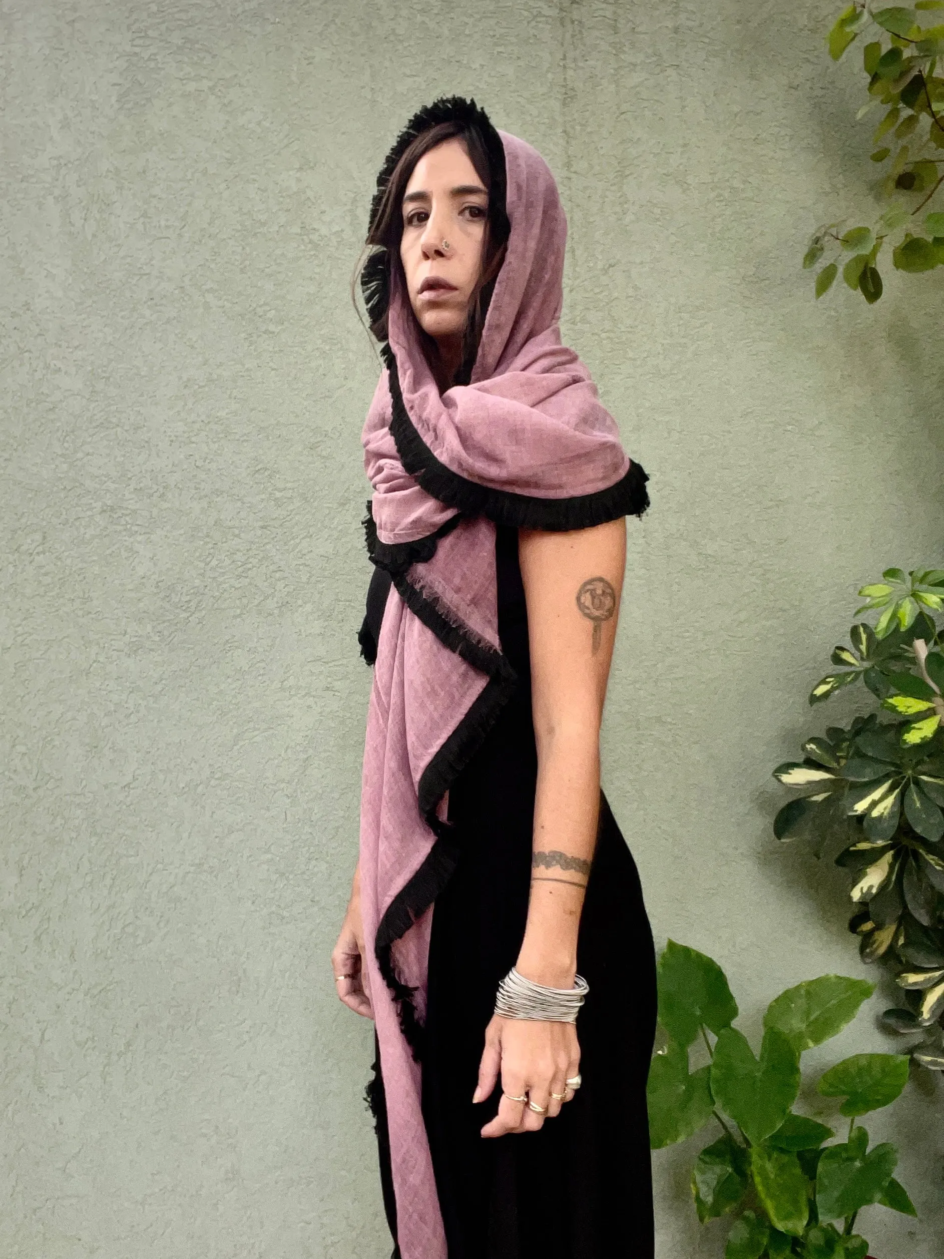 Fringe scarf - Orchid & Black