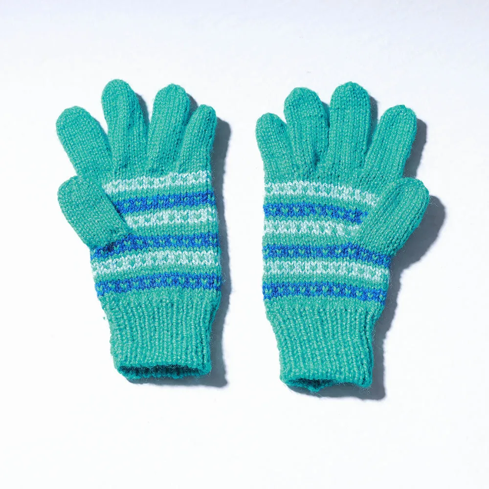 Green - Kumaun Hand Knitted Woolen Gloves (Adult)