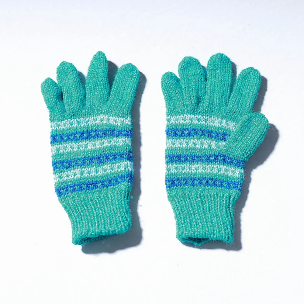 Green - Kumaun Hand Knitted Woolen Gloves (Adult)