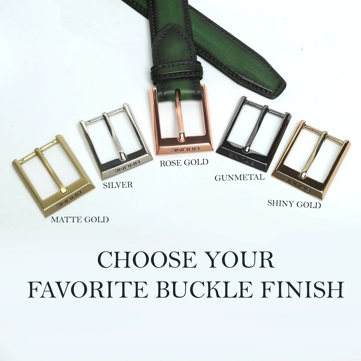 Green Leather Gold Finish Buckle Belts