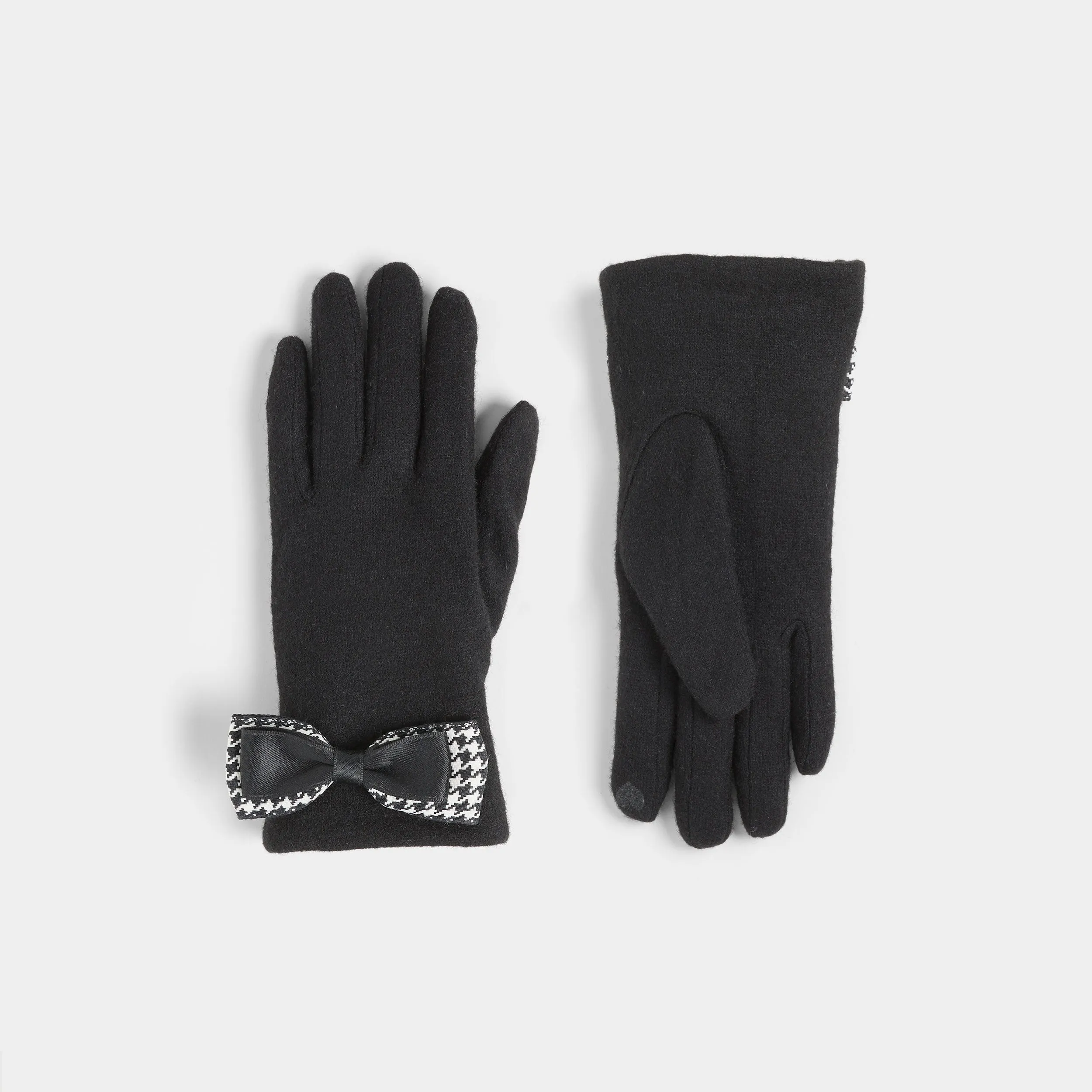 Houndstooth Bow Embellished Touchscreen Gloves