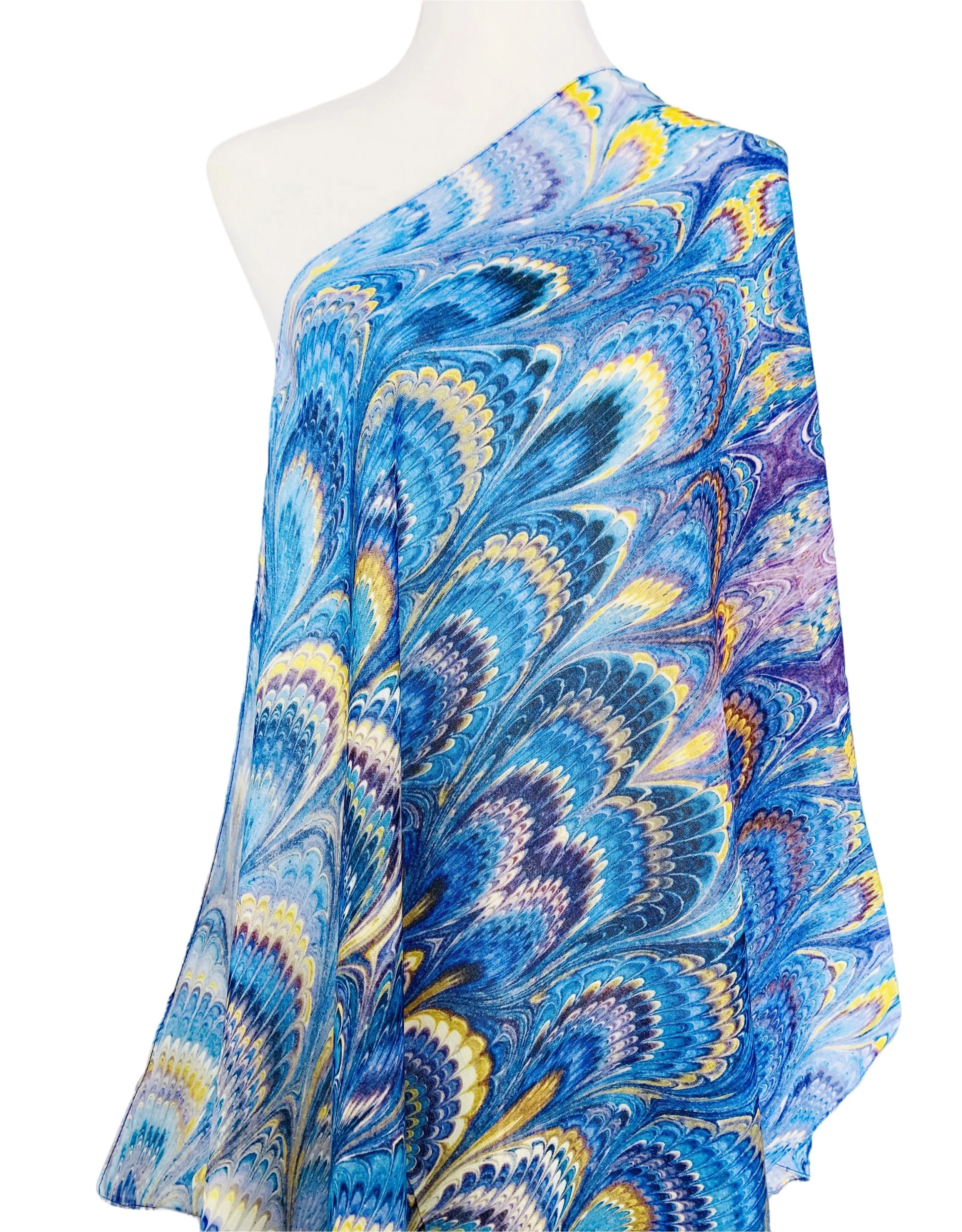 JC071131 Blue-Yellow Peacock Feather Scarf