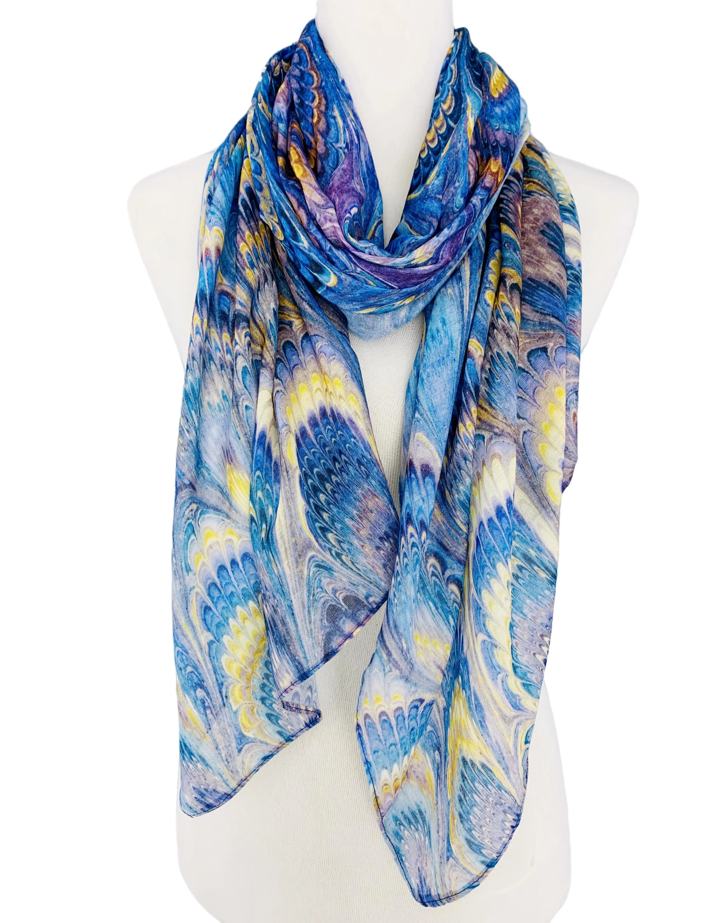 JC071131 Blue-Yellow Peacock Feather Scarf